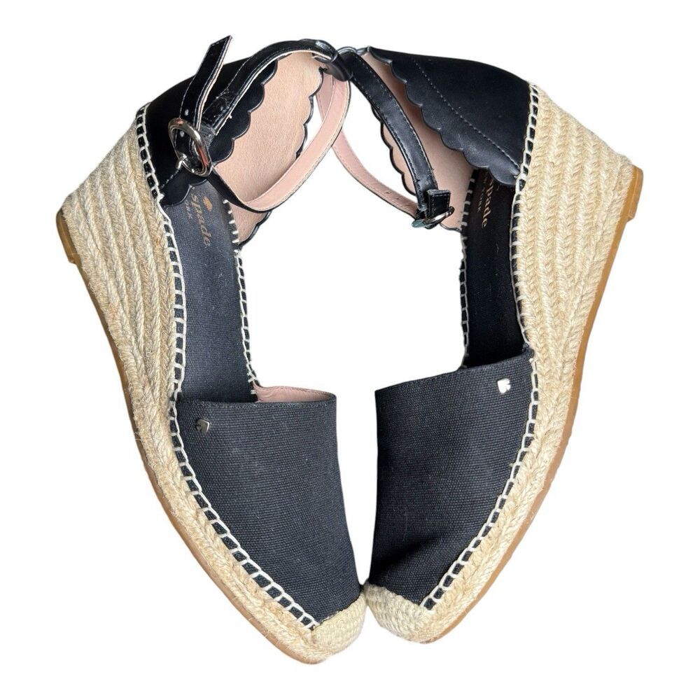 Kate Spade Espadrilles Wedge Sandals Black Palma Canvas Ankle Strap Women's 8.5B - Picture 5 of 9